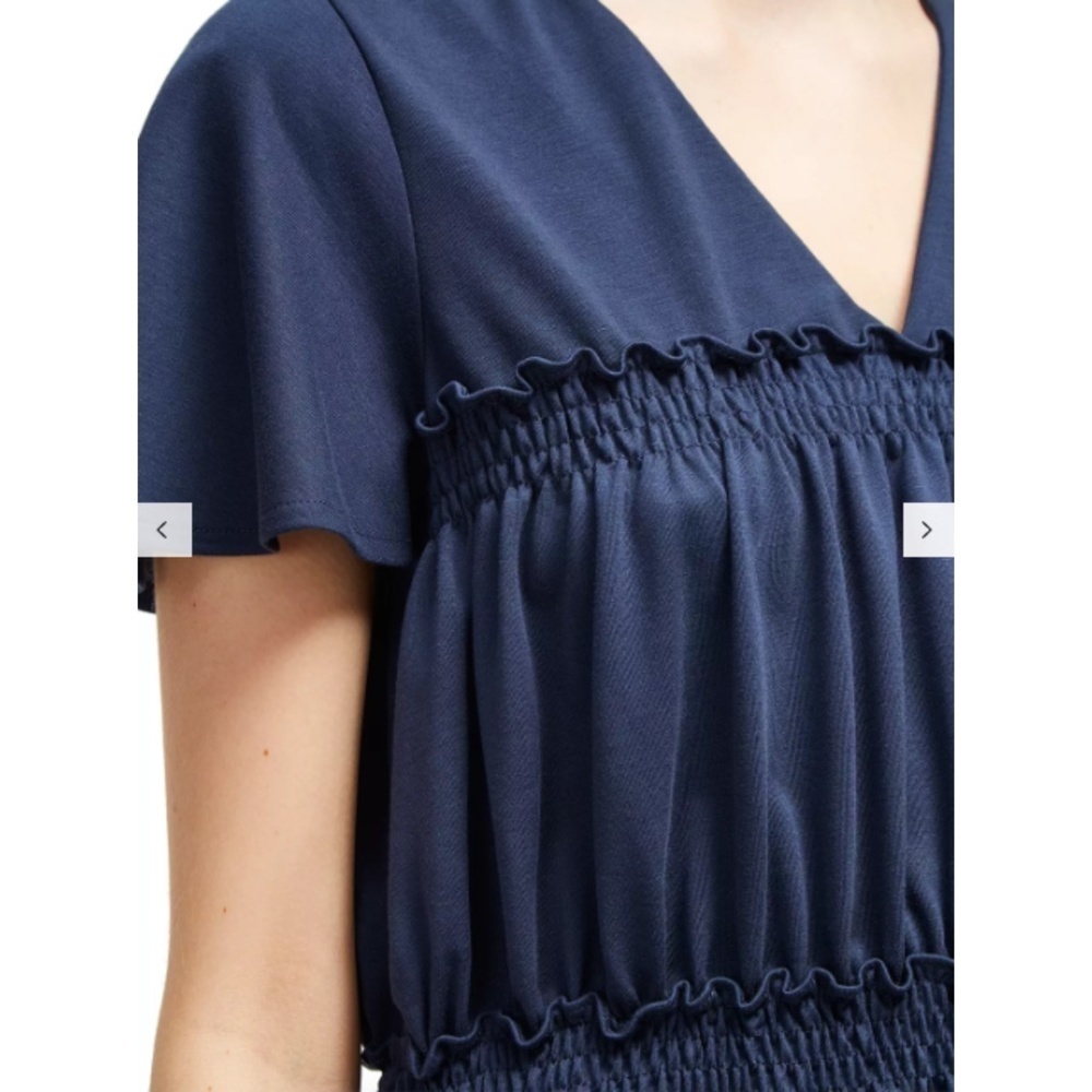 NWT French Connection Aldyth Smocked Jersey Navy Mini Dress Sz. 0 - Picture 3 of 8